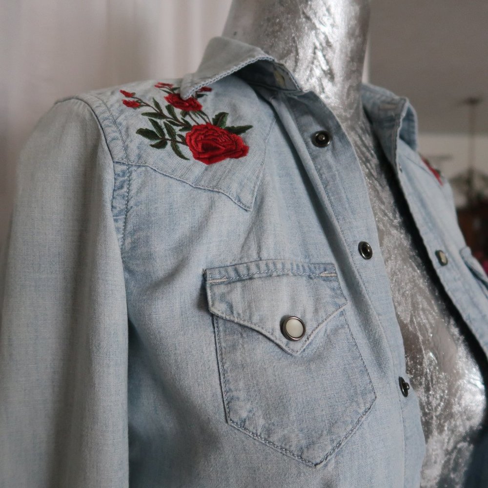 RALPH RAULEN, western style jean shirt with roses